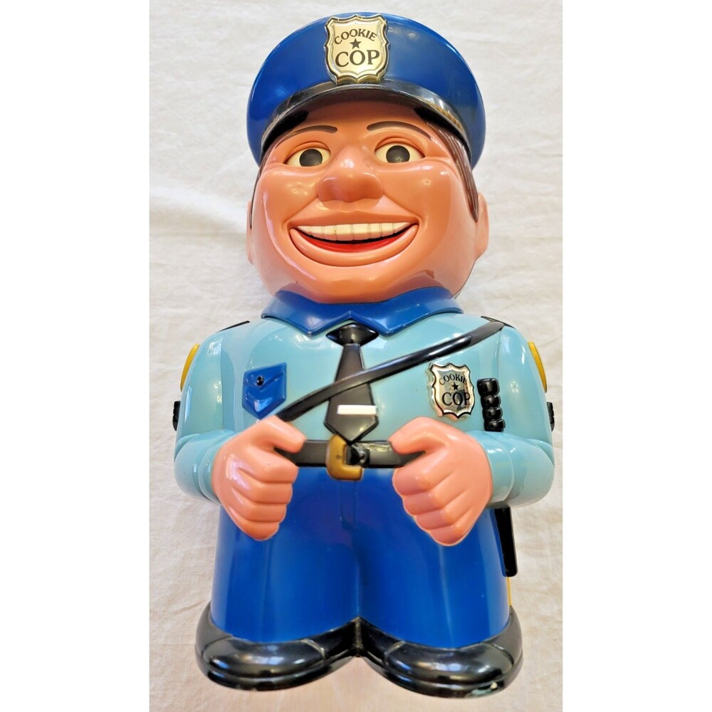 Vintage 2001 Original  Cop Cookie Jar . Eye/ Mouth Moves With Sound.  11 X 7 AOK